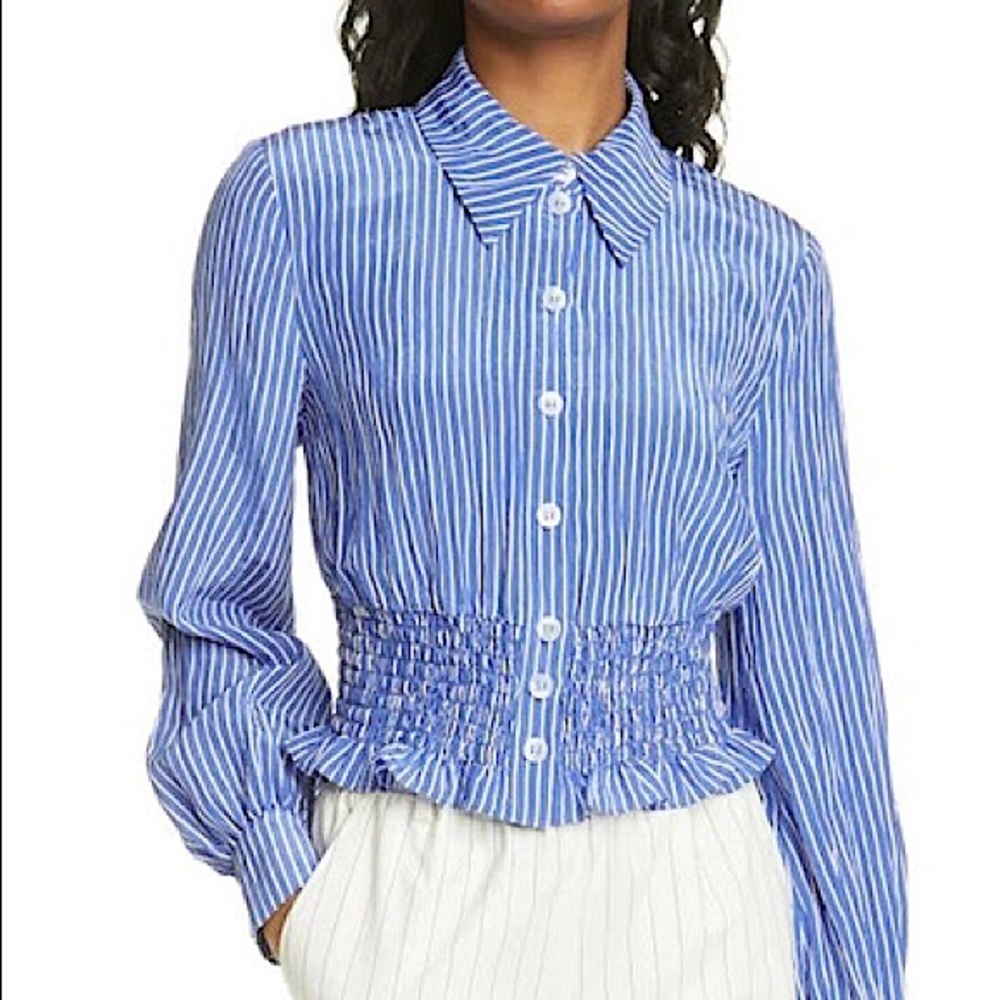 Baum Und Pferdgarten Striped Puff-sleeve Smocked Shirt